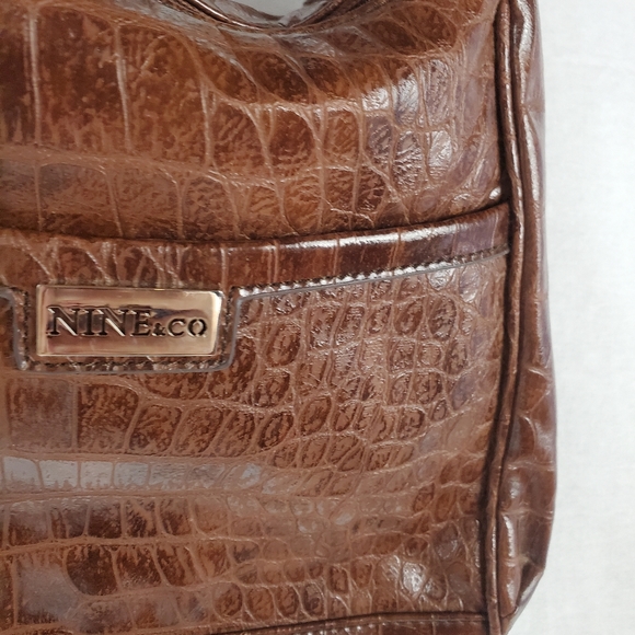 Nine & Co Shoulder Bag Purse Brown Embossed Print - Picture 4 of 11